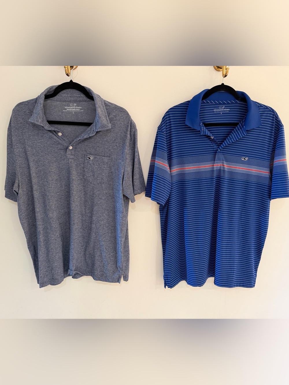 Vineyard Vines Men’s Performance Polo Pair - Heather Gray & Royal Blue Stripe